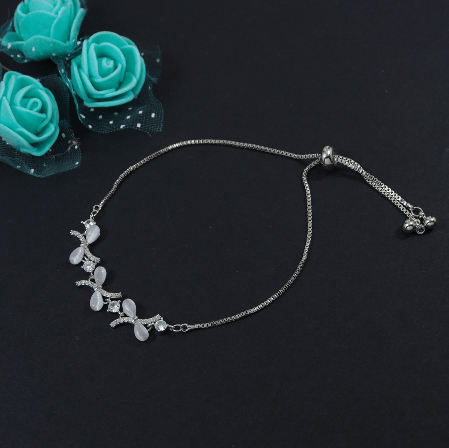 Korean Silver Plated Link Floral Adjustable Charm Bracelet