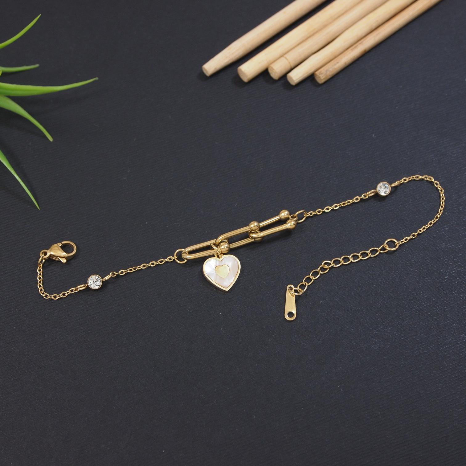 Stainless Steel Heart Shape Gold Bracelet
