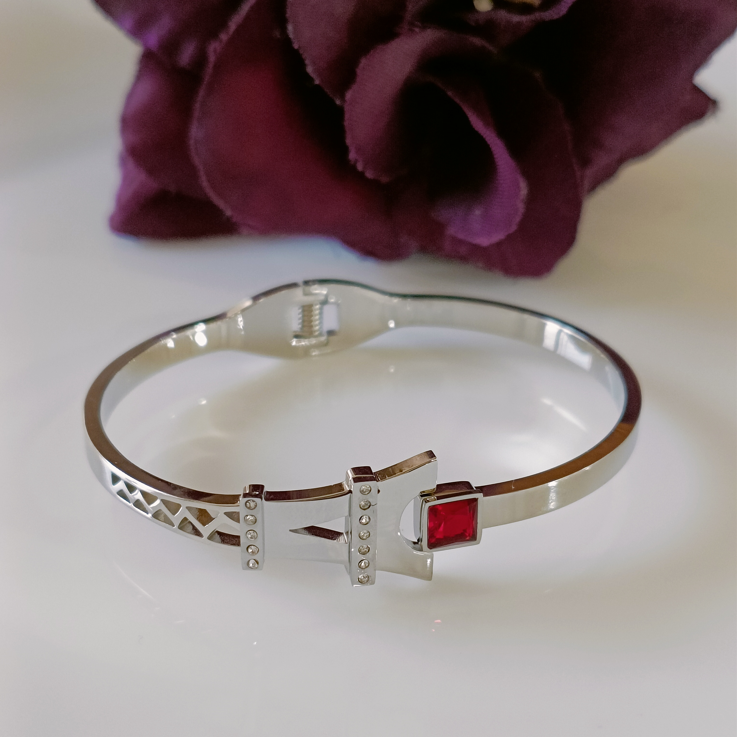 Stainless Steel Silver Plated Eiffel Tower Designed Kada