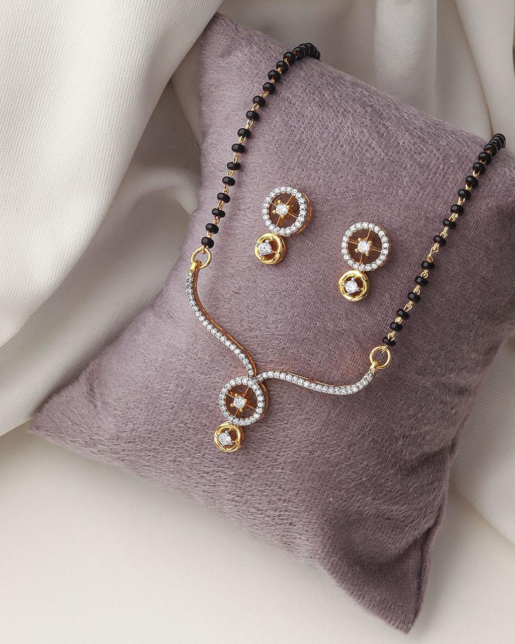 Classic CZ Mangalsutra Set With Rhodium Plating