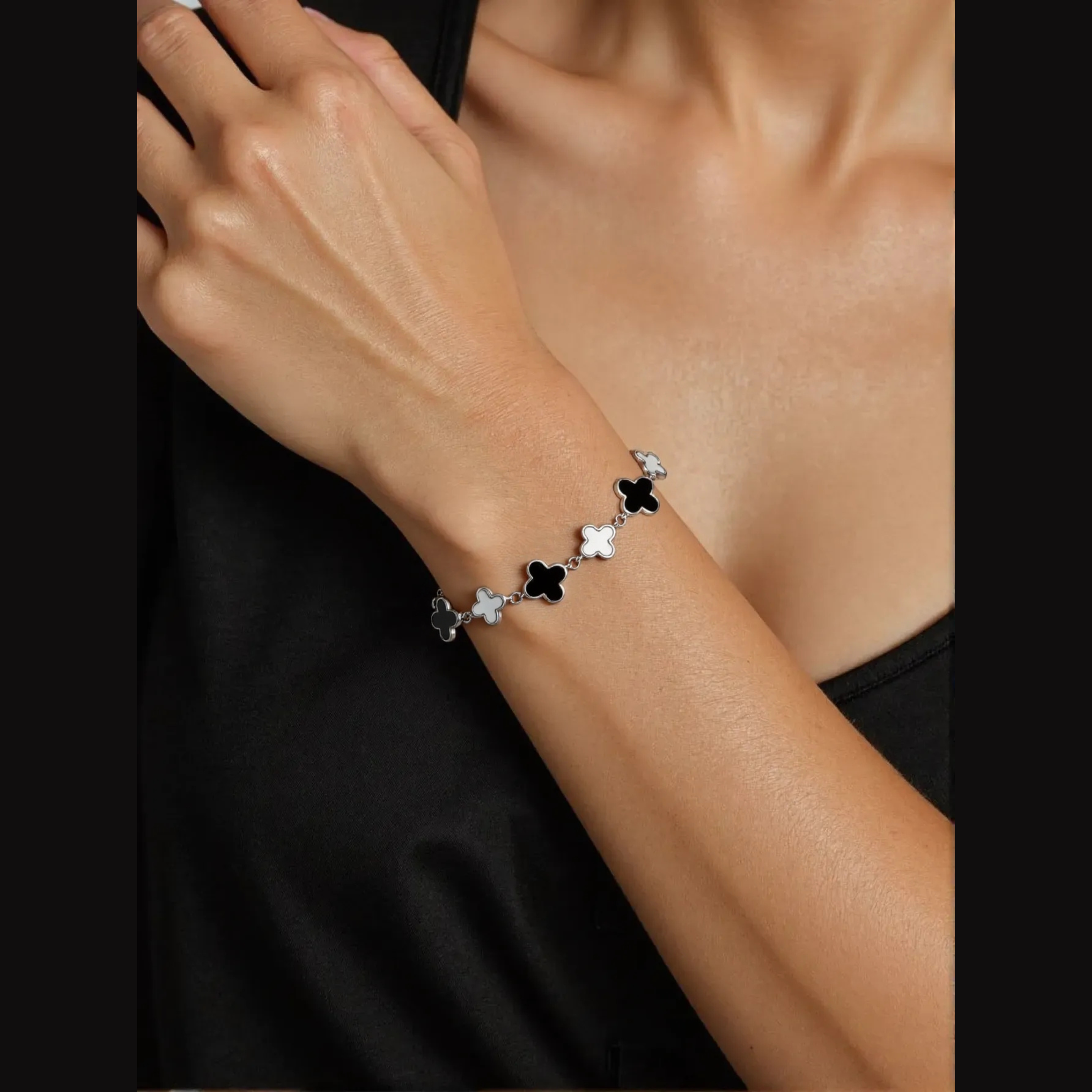 Stainless Steel Clover Link Silver Bracelet
