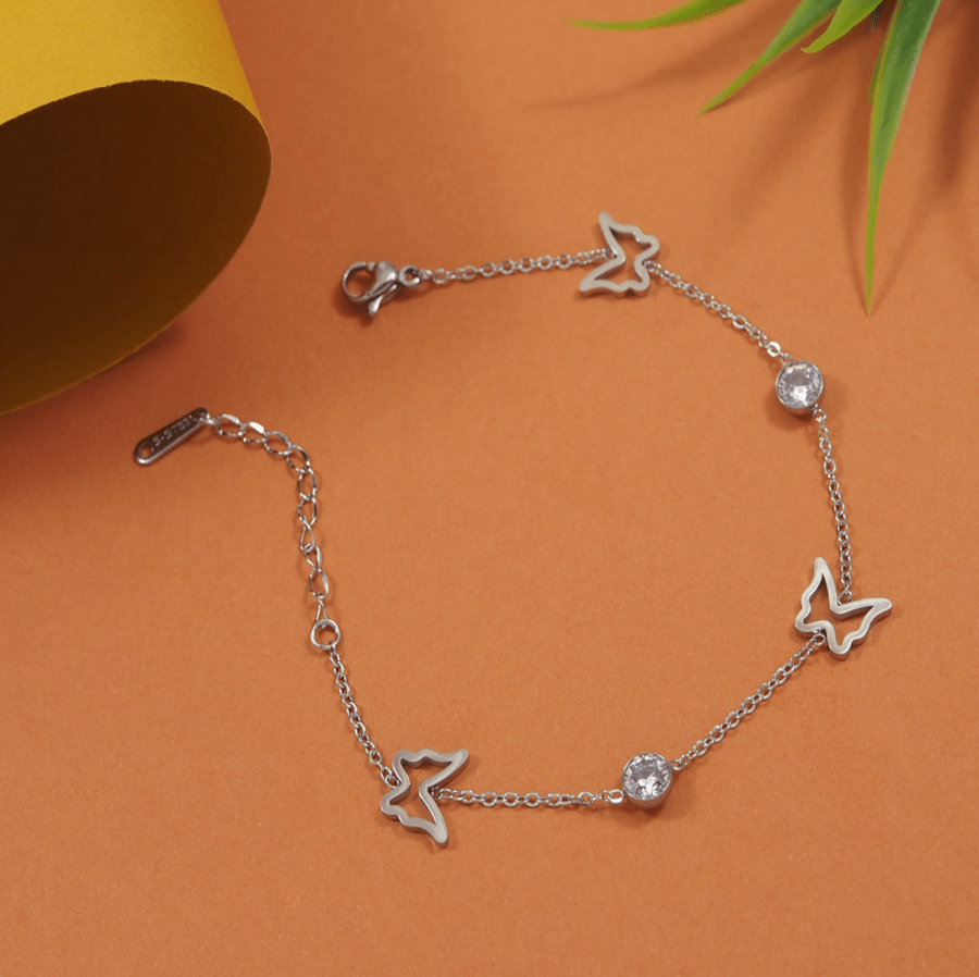 Stainless Steel Silver Plated Butterfly Bracelet