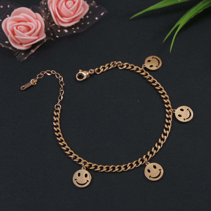 Stainless Steel Rosegold Plated Smiley Charm Bracelet