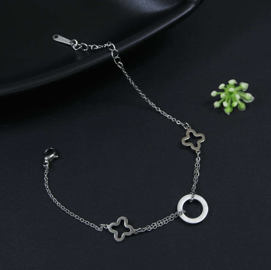Stainless Steel Silver Plated Clover Bracelet