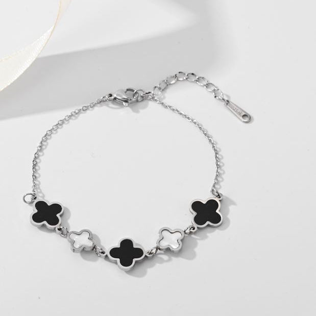 Stainless Steel Clover Link Silver Bracelet