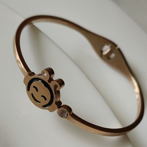 Stainless Steel Rosegold Plated Smiley Face Fancy Kada