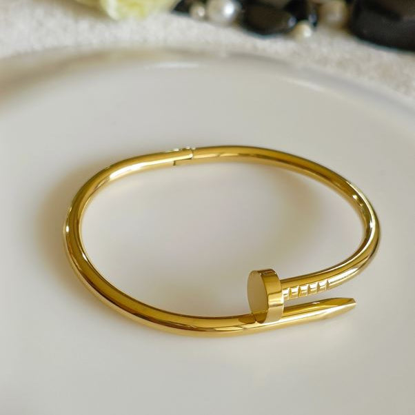 Stainless Steel Gold Plated Nail Shaped Kada
