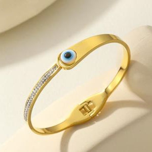 Stainless Steel Gold Plated Multi Coloured Crystal Kada