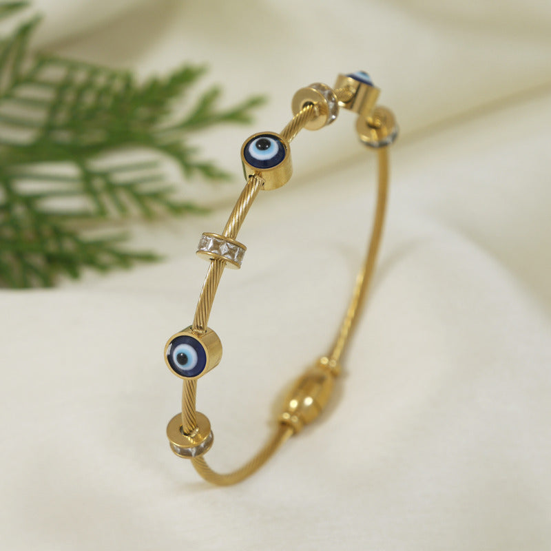 Stainless Steel Evil Eye Gold Kada